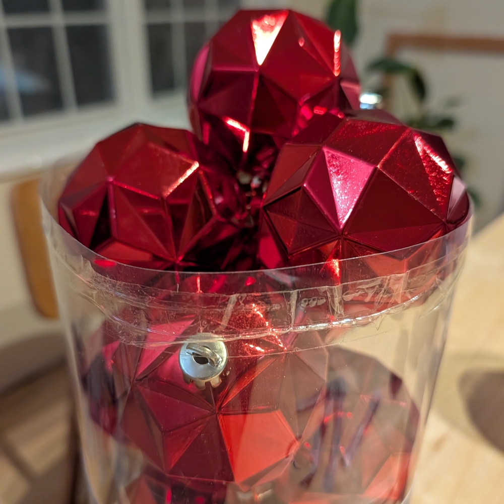 Shatterproof Red Geometric Holiday Ornaments- New!